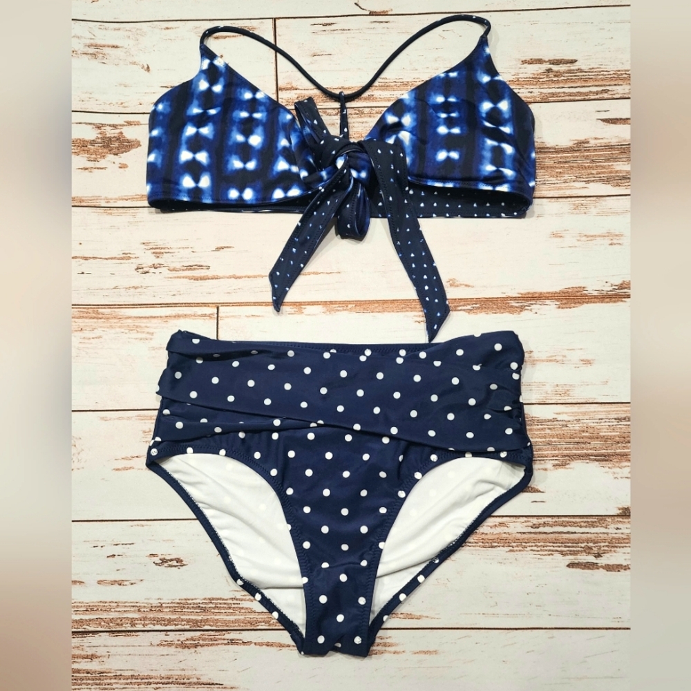 Athleta Blue and White Nautical Bikini